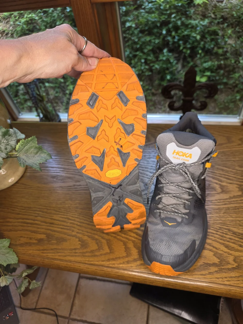 Hoka Men's Gray and Orange Trail Boots Sz 10